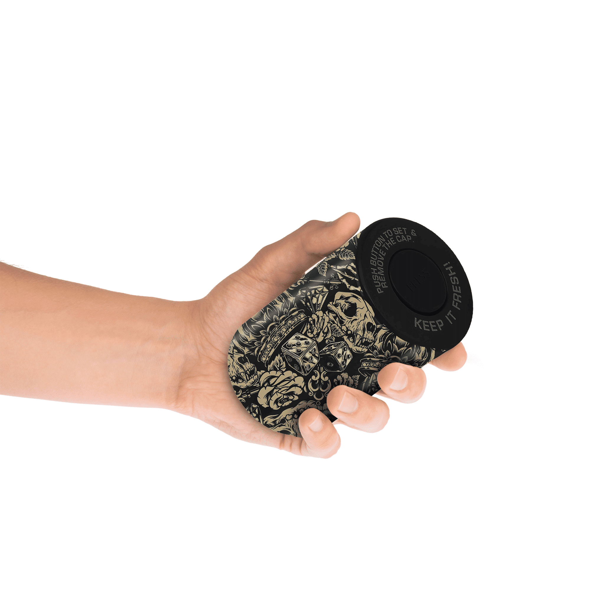 A collection of All Print Stash Jars with different custom designs.
