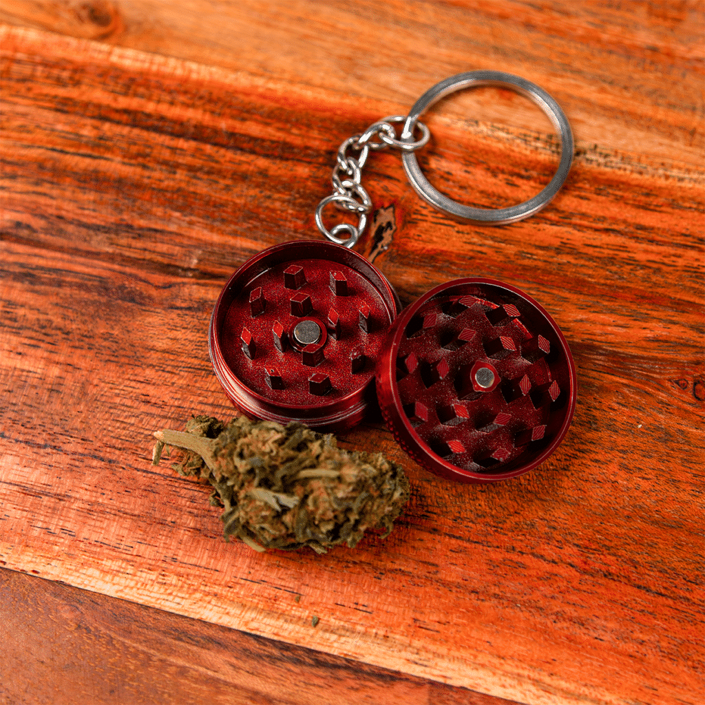 A collection of custom keychain grinders perfect for dispensaries and promotions.