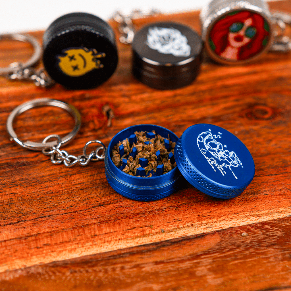 A custom keychain grinder ready to grind anywhere, anytime.