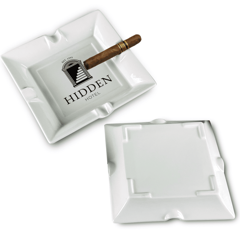 A large, stylish custom square ceramic ashtray.