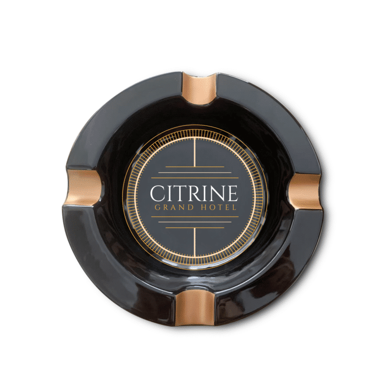 A custom cigar ashtray showing its depth and quality.