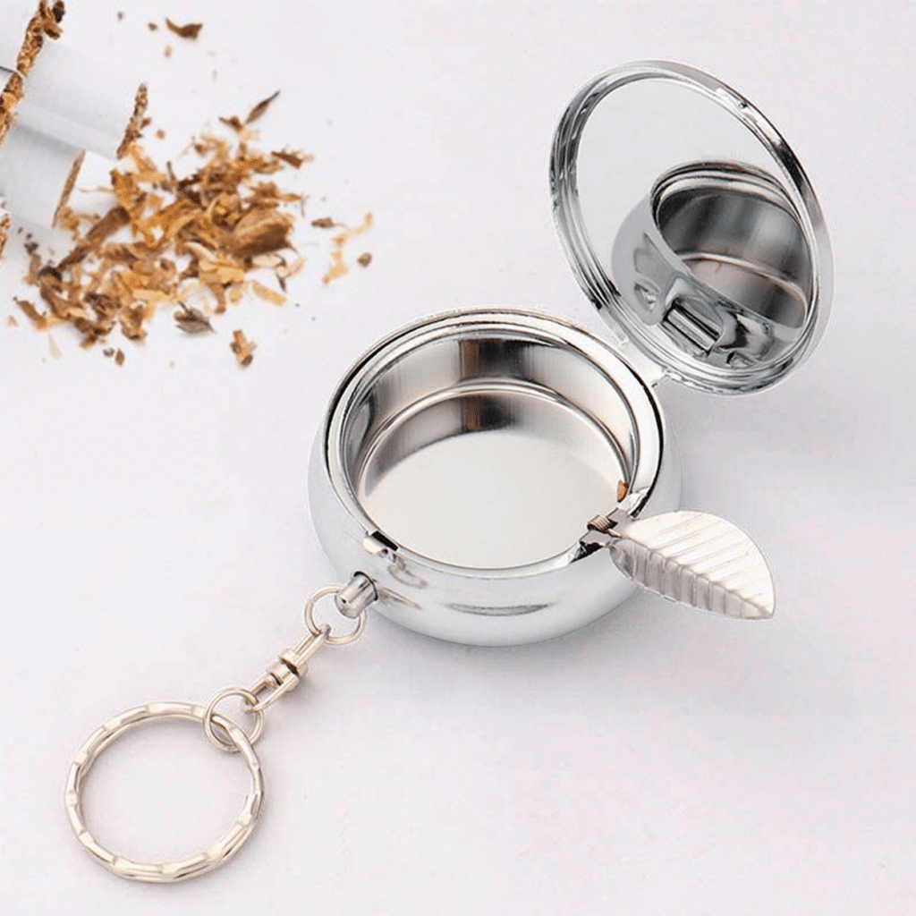 Durable Keychain ashtray displaying custom branding.