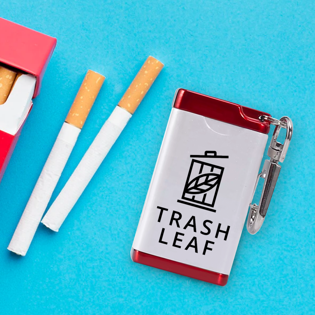 A portable and pocket-sized square keychain ashtray.