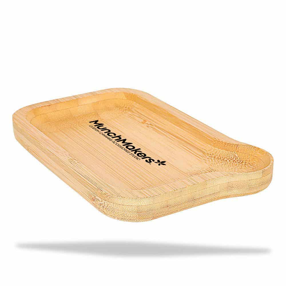 A custom rolling tray made from organic bamboo.