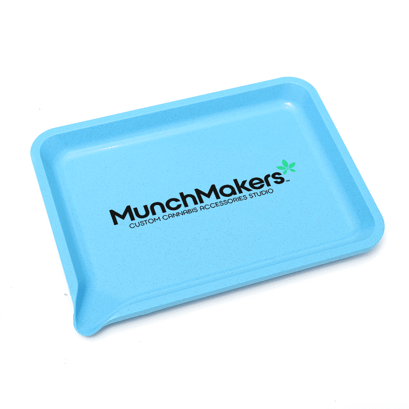A biodegradable rolling tray with a unique built-in funnel.