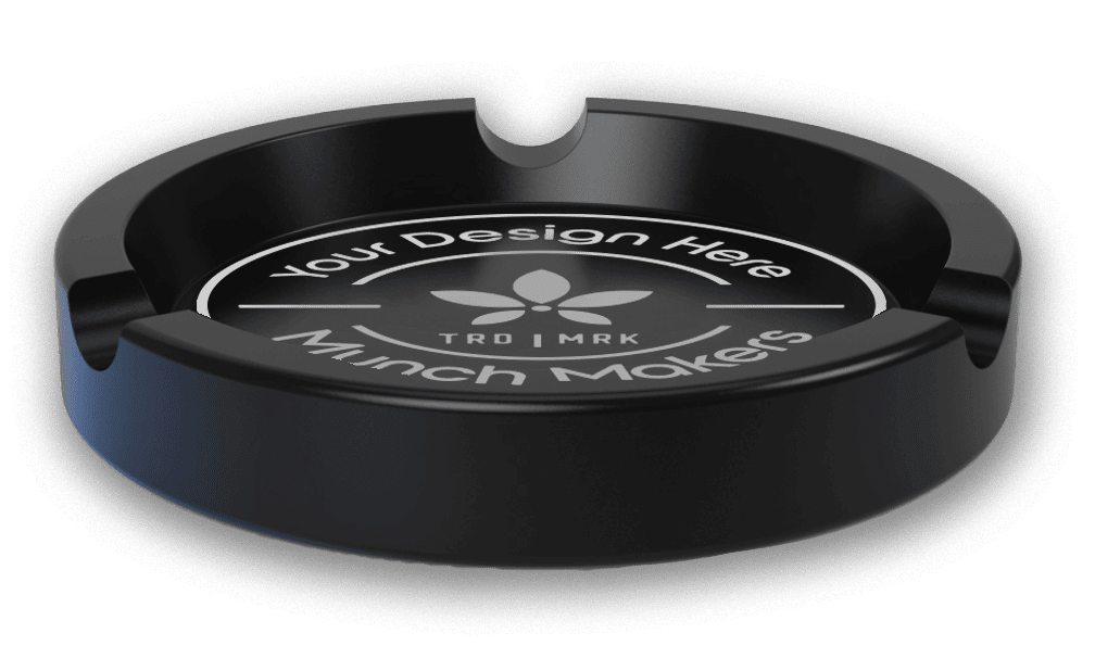 A custom aluminum ashtray, shown as the perfect ashtray solution.