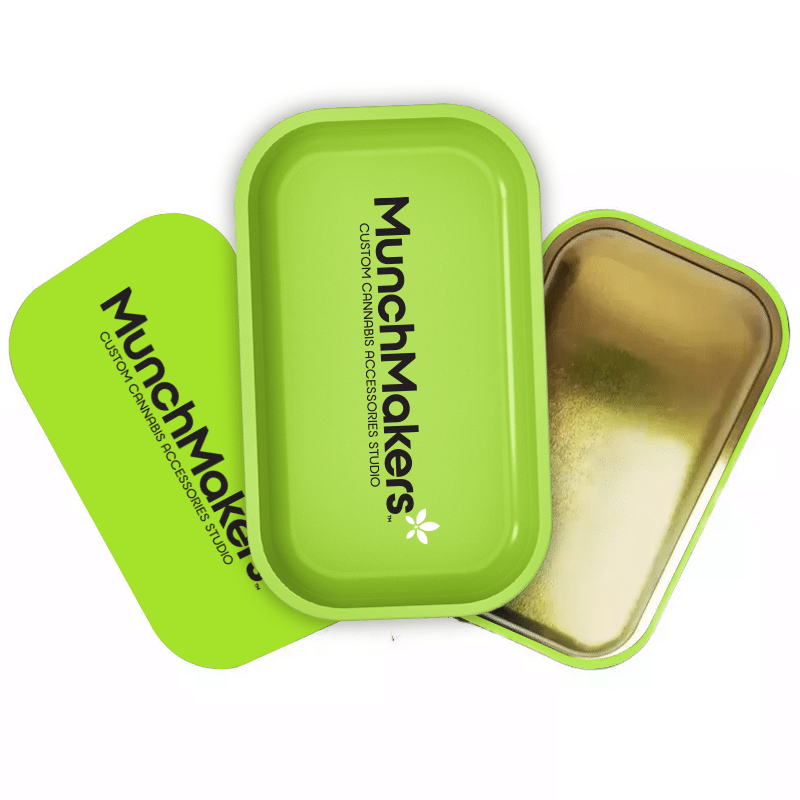 Main image of a custom rolling tray with a magnetic lid, ideal for marketing.
