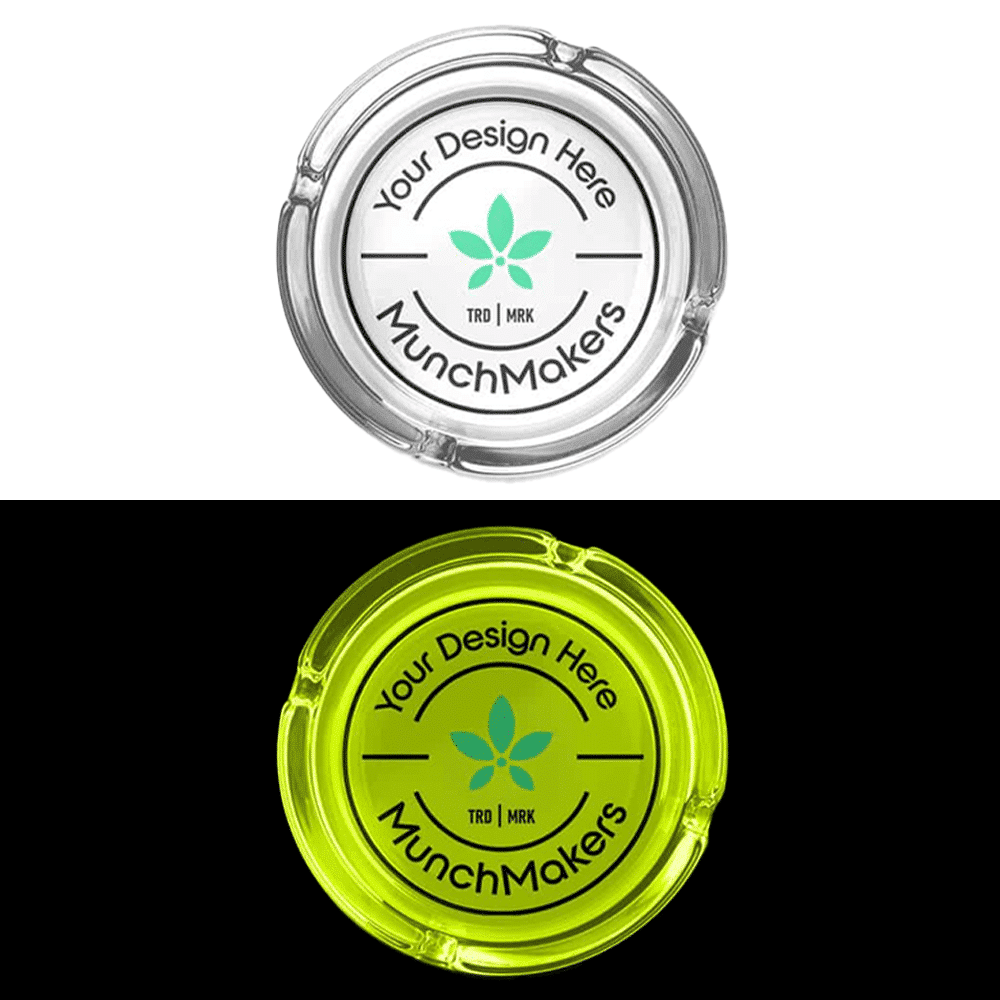 A custom glow in the dark ashtray illuminating the space.