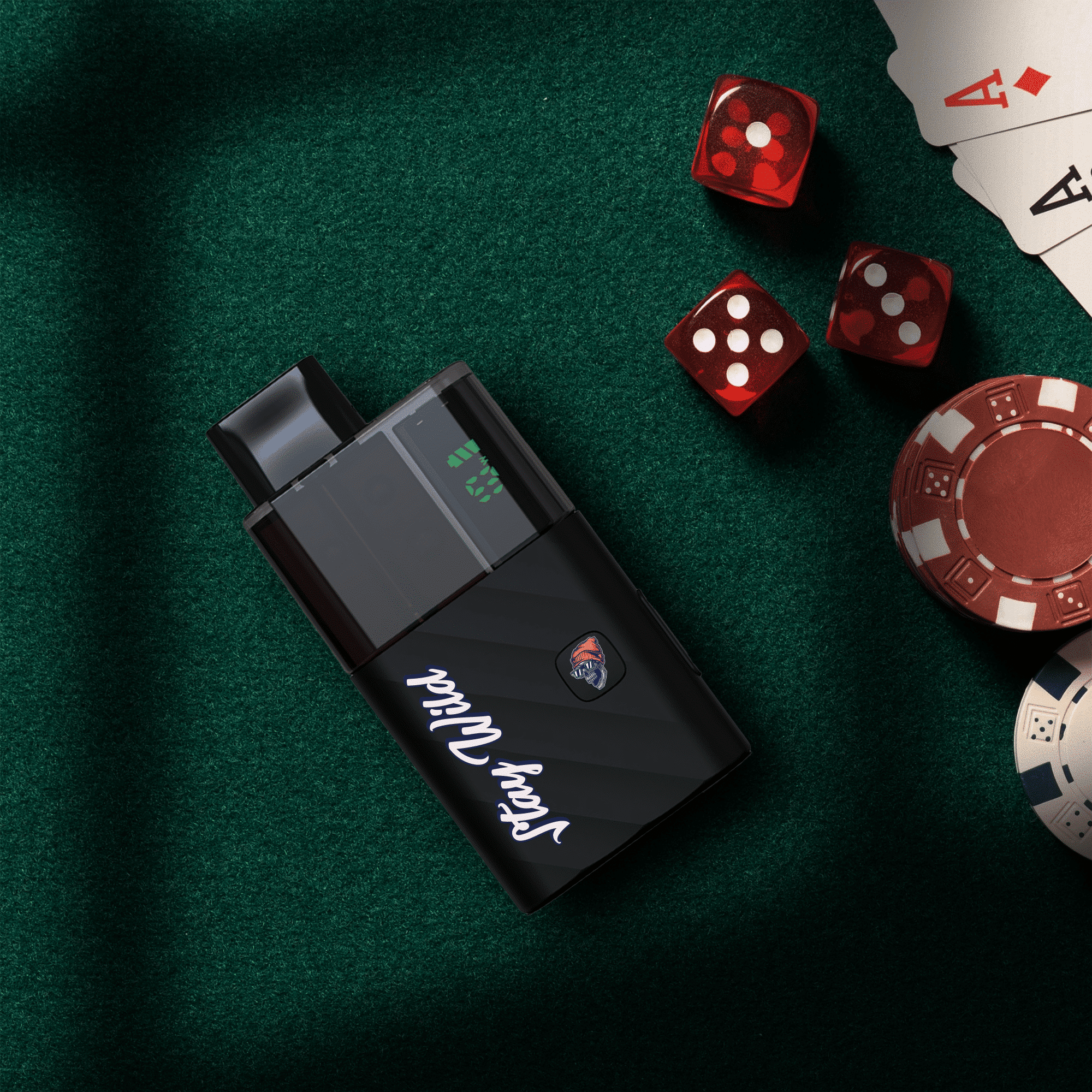 A sleek Custom PowerFlow Vape Pen on a gaming setup, emphasizing its modern design.