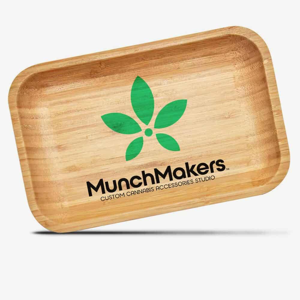 A custom rolling tray made from organic, raw bamboo.