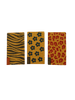 An exploded-view diagram illustrating the layers of a product. From top to bottom, the layers shown are a transparent film, a holographic sheet, a copper foil, a pre-cut patterned layer, and the final assembled textured product at the bottom.