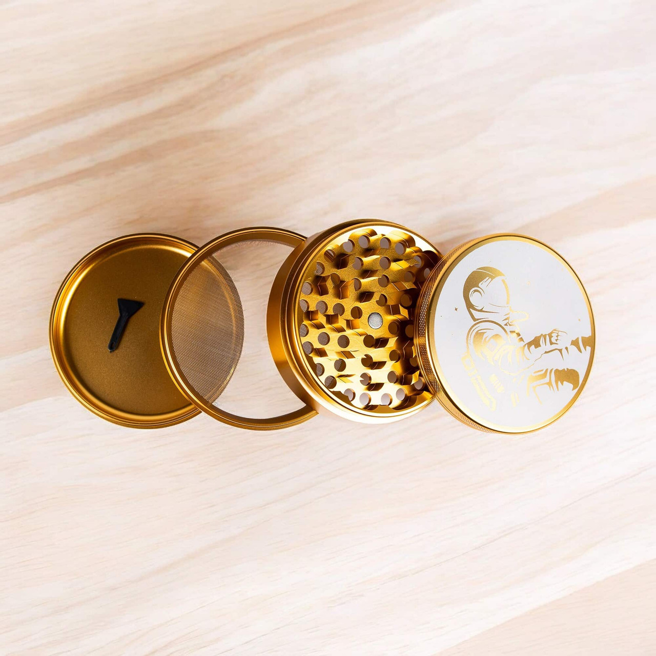 Custom Gold Rush 4-piece big grinder with premium gold finish