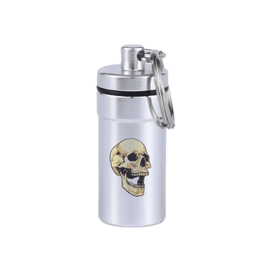 Custom mini keychain stash jar with branded design for portable storage