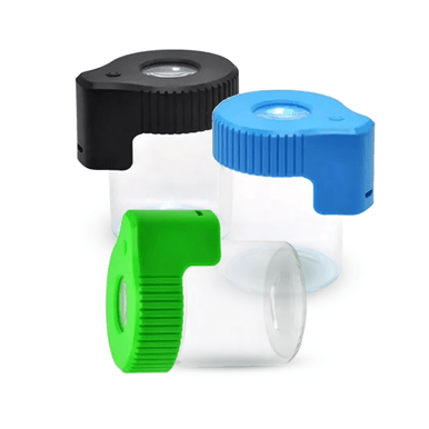 Custom magnify light-up jar with LED illumination and magnifying lid