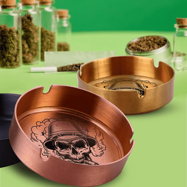 Stainless steel ashtray showing windproof design features