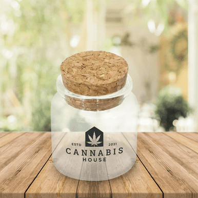 Custom herb glass stash jar with printed logo and airtight seal