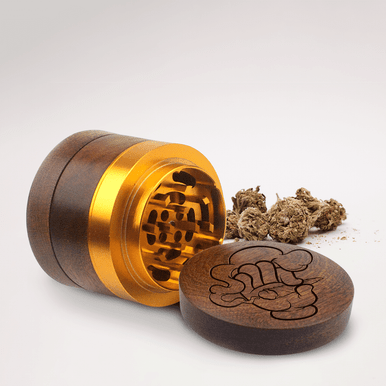 Custom genuine wood grinder with logo engraved on top