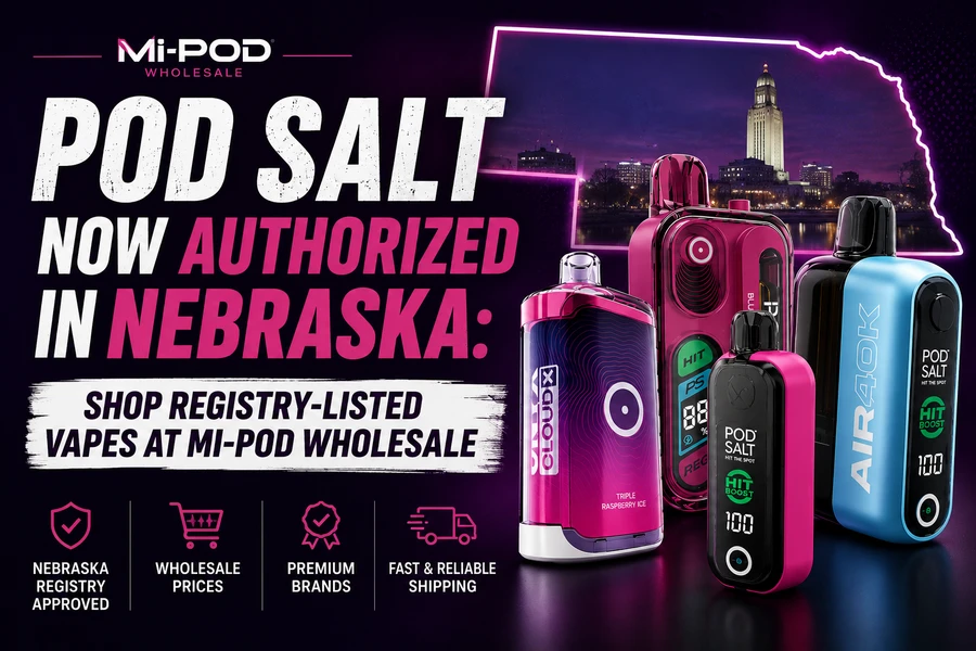Pod Salt Now Authorized in Nebraska: Shop Registry-Listed Vapes at Mi-Pod Wholesale 