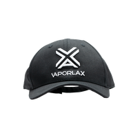 An adjustable black hat from VaporLax, embroidered with their Logo