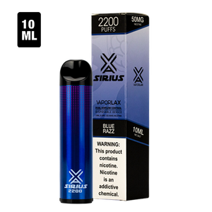 Order bulk disposable vape pens with Sirius Disposables, available now with 2200 puffs of blue raspberry flavor