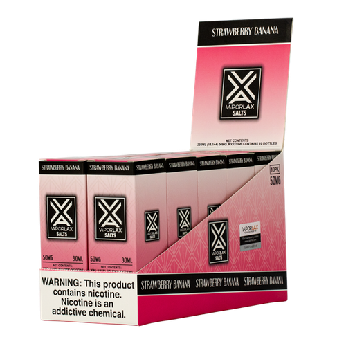 Browse wholesale Strawberry Banana flavored vape juice in 25mg & 50mg, made by VaporLax