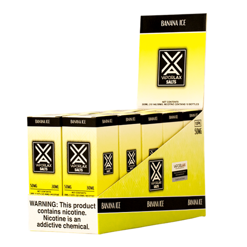 Shop bulk Banana Ice flavored vape juice from VaporLax, available in 25mg & 50mg
