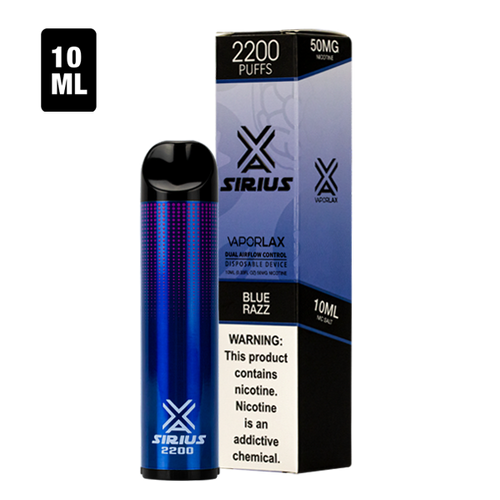 Order bulk disposable vape pens with Sirius Disposables, available now with 2200 puffs of blue raspberry flavor