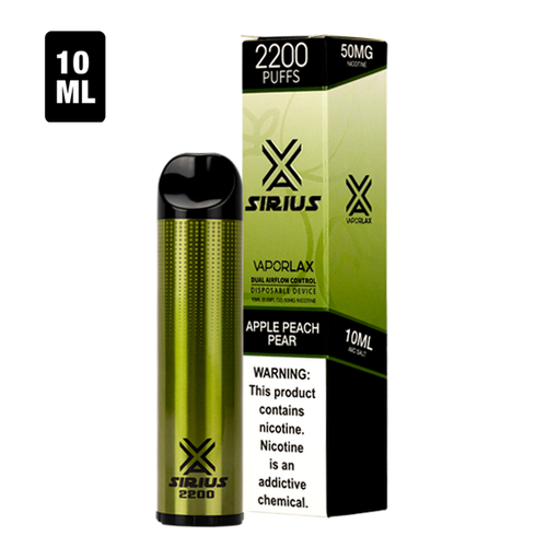 Order bulk disposable vape pens with Sirius Disposables, available now with 2200 puffs of apple-peach-pear flavor