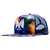 A blue galaxy snapback trucker style hat, embroidered with the Mi-Pod Logo