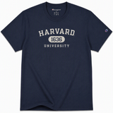 Navy Champion Harvard University 1636 T-shirt with cream collegiate lettering.