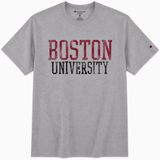 Boston University Champion shirt sport grey with distressed collegiate print.