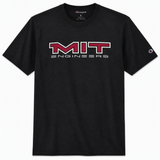 MIT Engineers black Champion t-shirt featuring a classic screen-printed logo. Comfortable, durable collegiate tee for students, alumni, and fans.