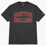 Boston College Champion T-shirt with collegiate lettering available in Granite and Maroon