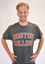 Boston College Champion T-shirt with collegiate lettering available in Granite and Maroon