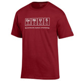 Cardinal red MIT Genius Champion t-shirt with periodic table graphic and Massachusetts Institute of Technology text.
