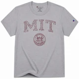 Sport grey Champion MIT Equation and Seal T-shirt featuring scientific formulas and the Massachusetts Institute of Technology seal.