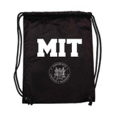 MIT black drawstring back sack with white MIT logo and Massachusetts Institute of Technology seal