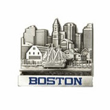 Boston Moving Constitution magnet featuring the Boston skyline and USS Constitution in antique silver. A classic Boston souvenir magnet perfect for gifts, travel keepsakes, and collectors.