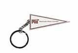 MIT pennant keychain featuring classic triangular design with red MIT logo and metallic trim. Perfect gift for MIT students, alumni, and fans.