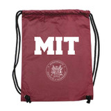 MIT maroon drawstring back sack with white MIT logo and Massachusetts Institute of Technology seal.