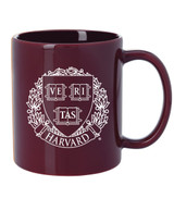 Maroon Harvard University mug featuring white VERITAS shield crest and Harvard lettering