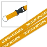 Gold Boston College lanyard with white Boston College lettering, quick-release buckle and metal key ring.