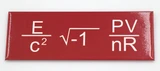 Red MIT panoramic magnet featuring white mathematical and scientific equations and formulas.