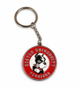 Boston University Terriers red metal keychain with BU mascot logo.