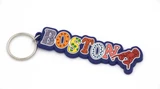 Colorful rubber Boston keychain with decorative BOSTON lettering, red lobster design and metal key ring.
