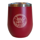 12oz dark red stainless steel MIT wine tumbler with Massachusetts Institute of Technology seal.