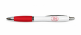 White MIT souvenir pen with red comfort grip, silver-tone accents and Massachusetts Institute of Technology seal.