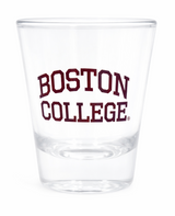 Boston College shot glass featuring maroon lettering on clear glass. A perfect gift or souvenir for BC alumni, students, and fans.
