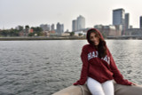 Harvard appliqué full-zip hoodie available in maroon and sport grey