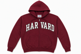 Harvard appliqué full-zip hoodie available in maroon and sport grey